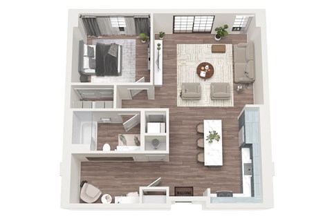Floor plan for 1 bed, 1 bath, 900 sqft